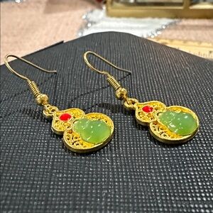 Green Prosperity Earrings in Gold-tone